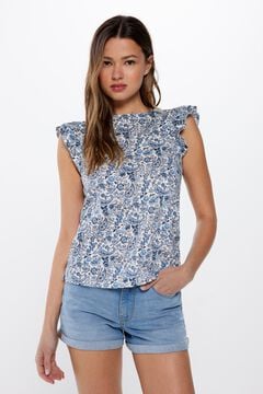 Springfield Printed T-shirt with double ruffle navy