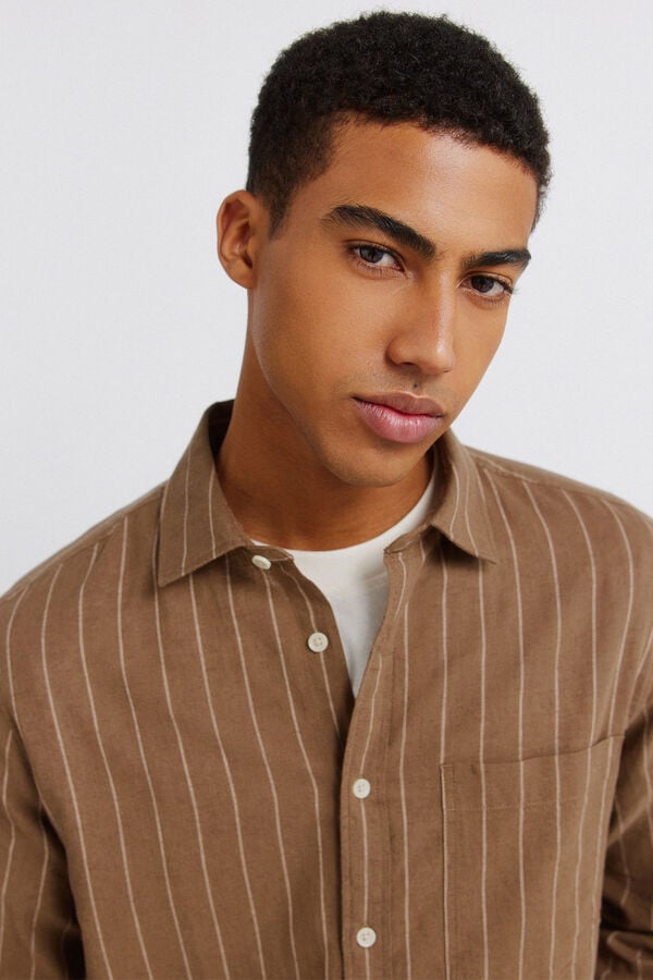 Springfield Striped linen shirt nude