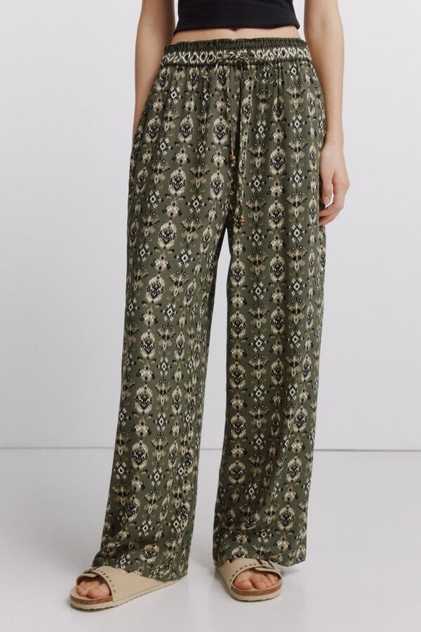 Springfield Printed rustic drawstring trousers green