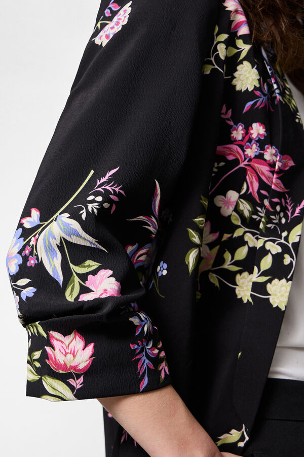 Pieces Printed three-quarter sleeve blazer black