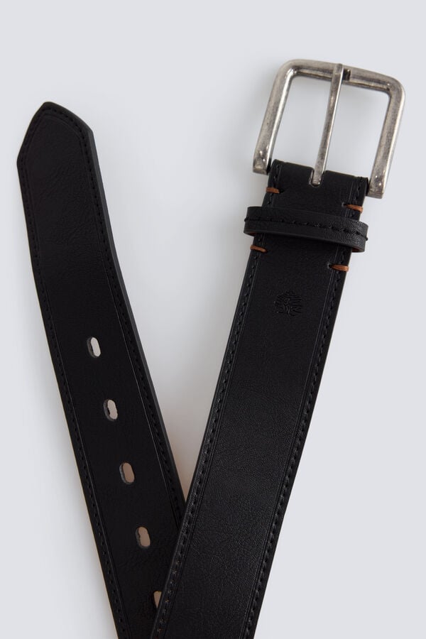 Springfield Faux leather topstitched belt black