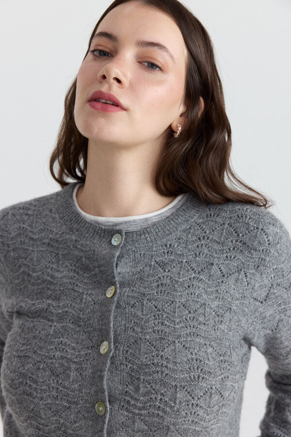 Springfield Openwork knit button jumper grey