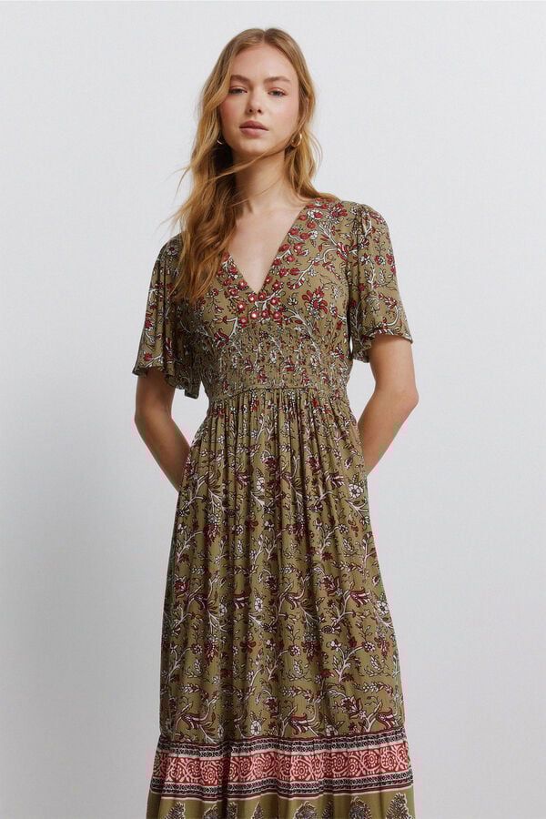 Springfield Mirrored neckline dress beige