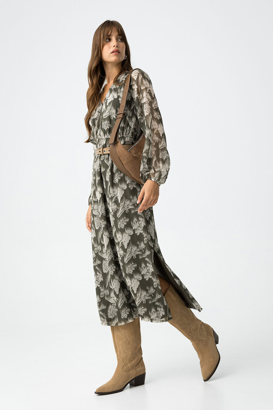 Vestido midi fluido estampado