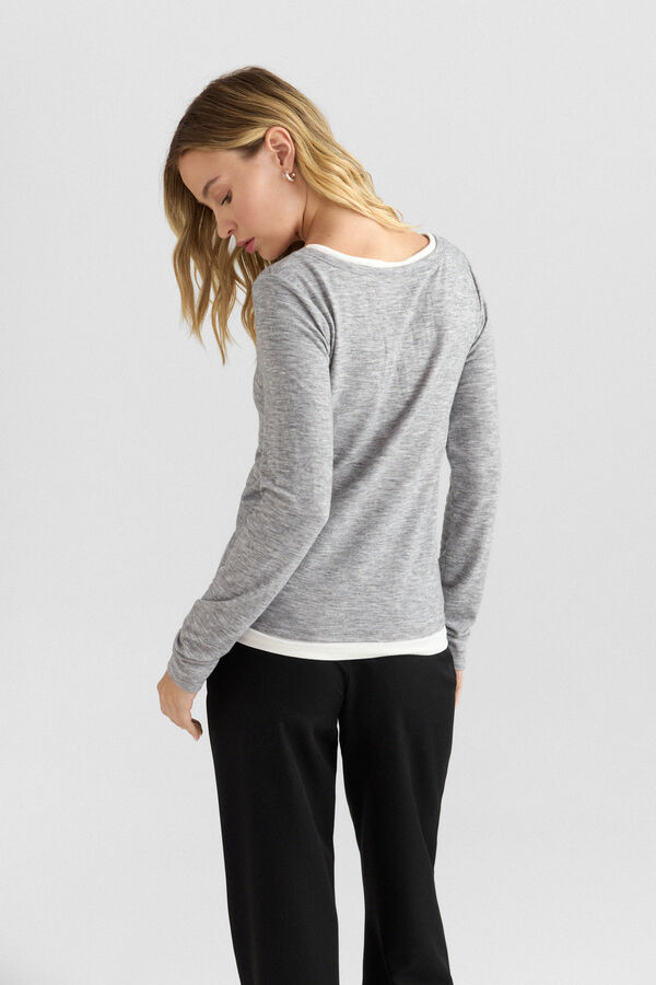 Springfield Two-tone fabric neck T-shirt grey