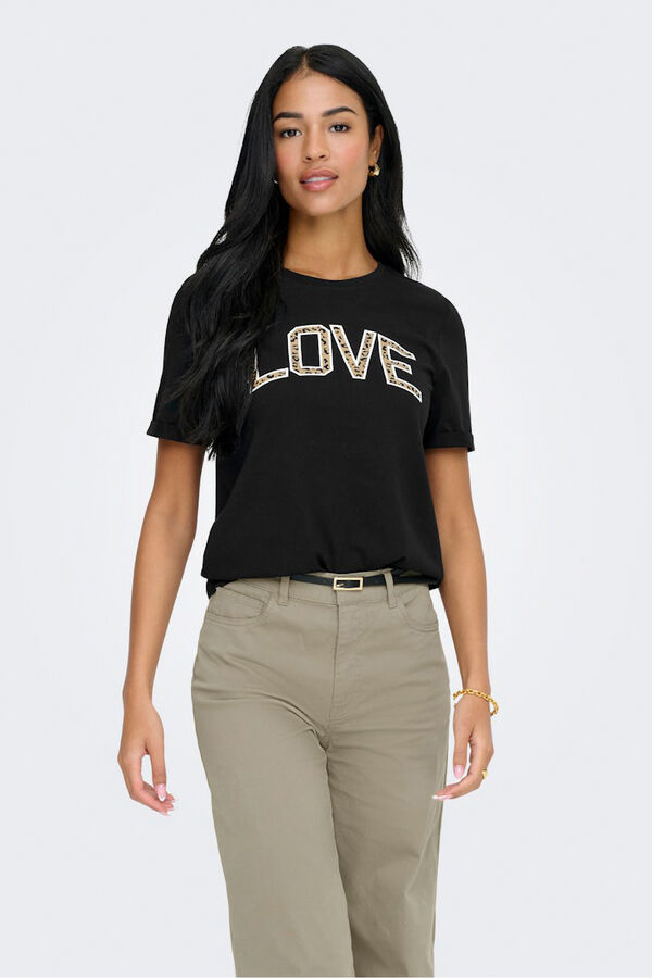 Only Camiseta texto frontal negro