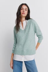 Springfield Mixed media mandarin collar jumper blue