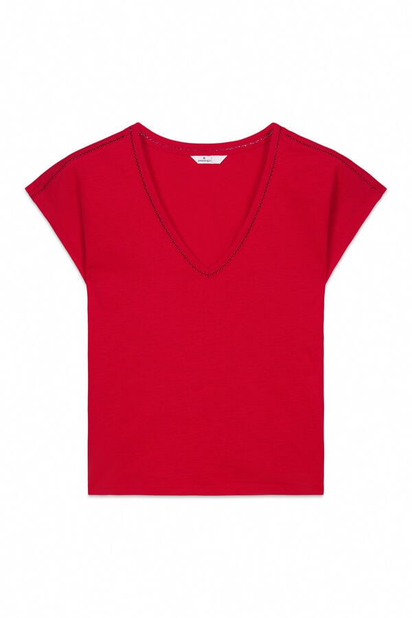 Springfield T-shirt decote em V de renda vermelho