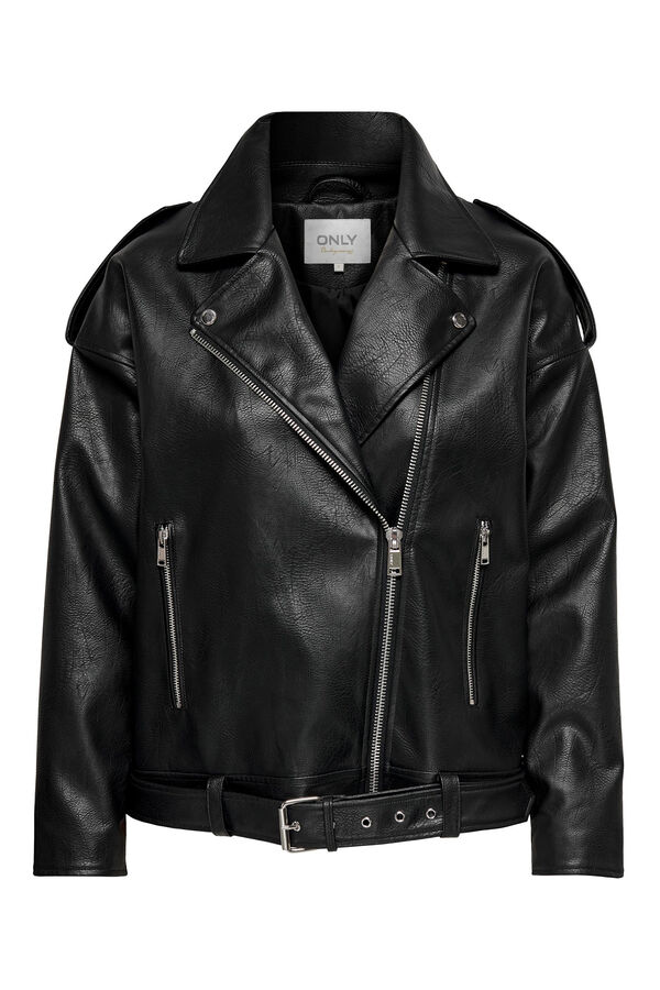 Springfield Oversize faux leather biker jacket crna