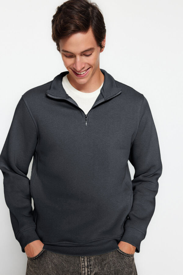 Trendyol Camisola com gola e fecho de correr cinzento
