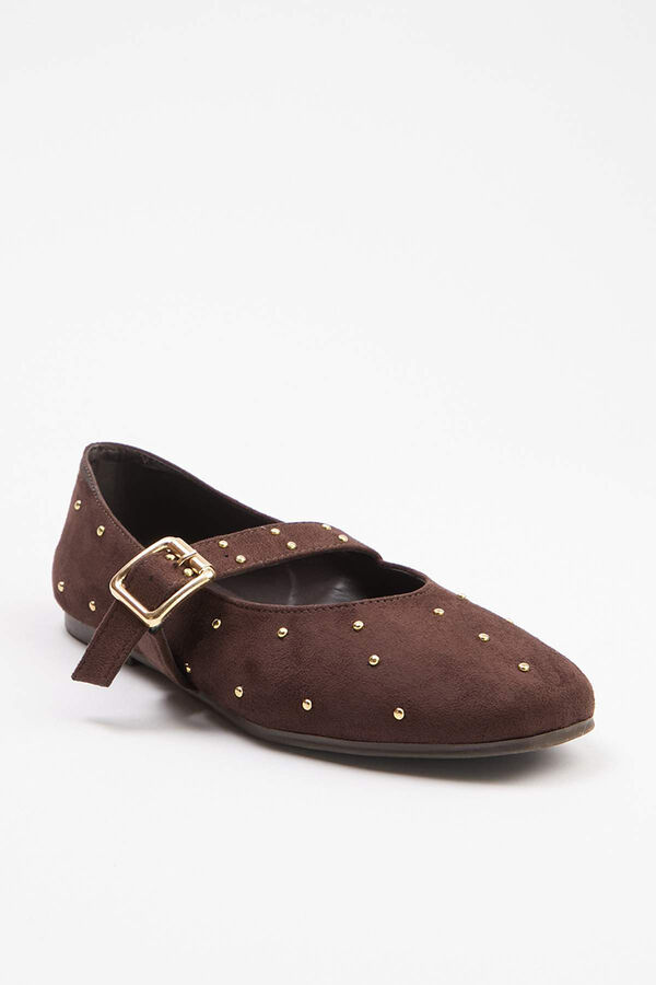 Trendyol Suede Mary Jane ballet flats with eyelets brown