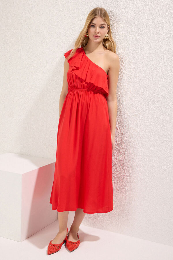 Trendyol Vestido midi volante rojo