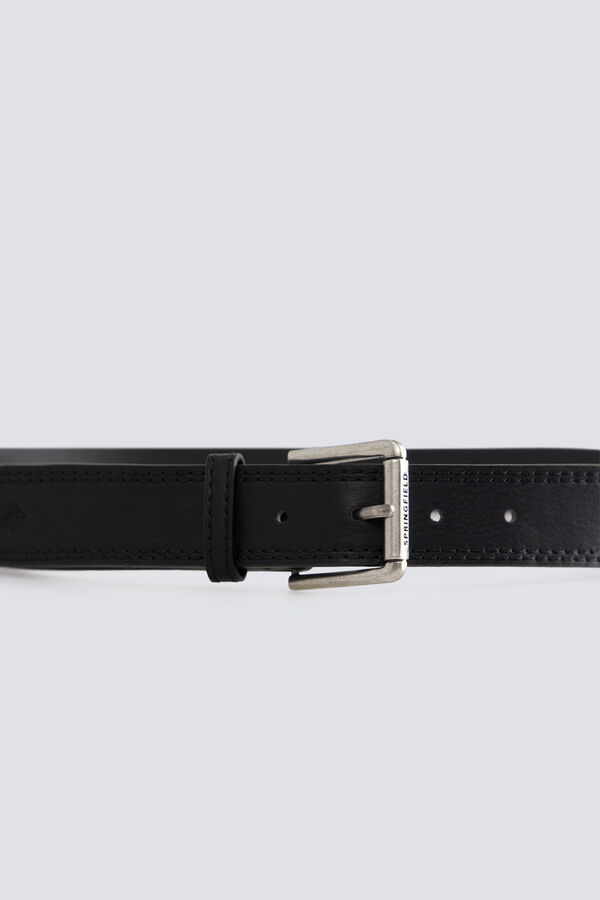 Springfield Faux leather topstitched belt black