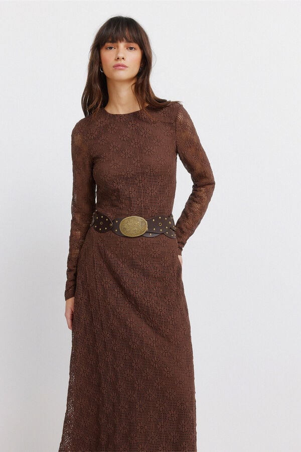 Springfield Structured long sleeve dress nude