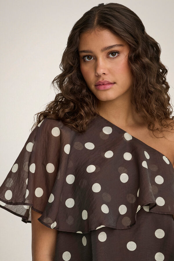 JDY Asymmetric ruffle top nude