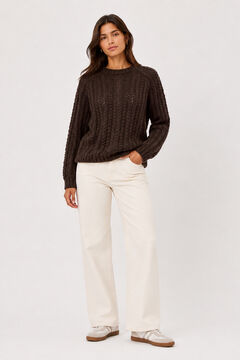 Pieces Camisola de malha gola redonda castanho