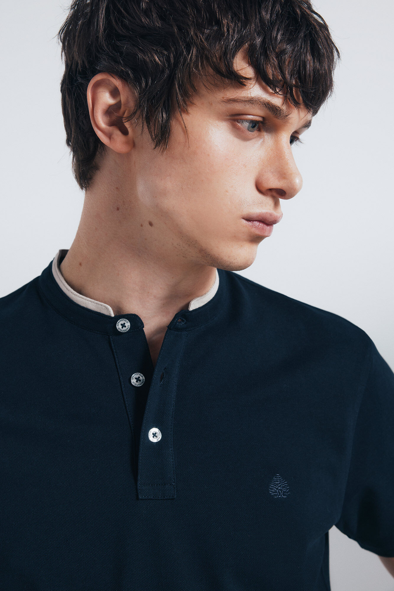 Springfield Slim fit mandarin collar piqu&eacute; polo shirt