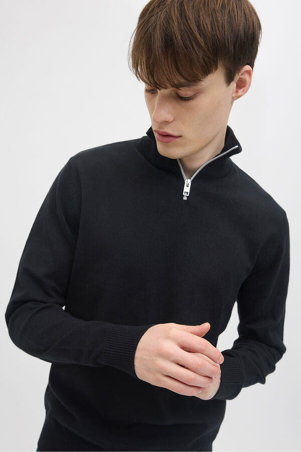 JJ REBEL Camisola com gola na fecho-&eacute;clair preto