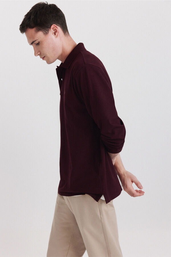 Springfield Polo piqu&eacute; manga larga regular fit burdeos