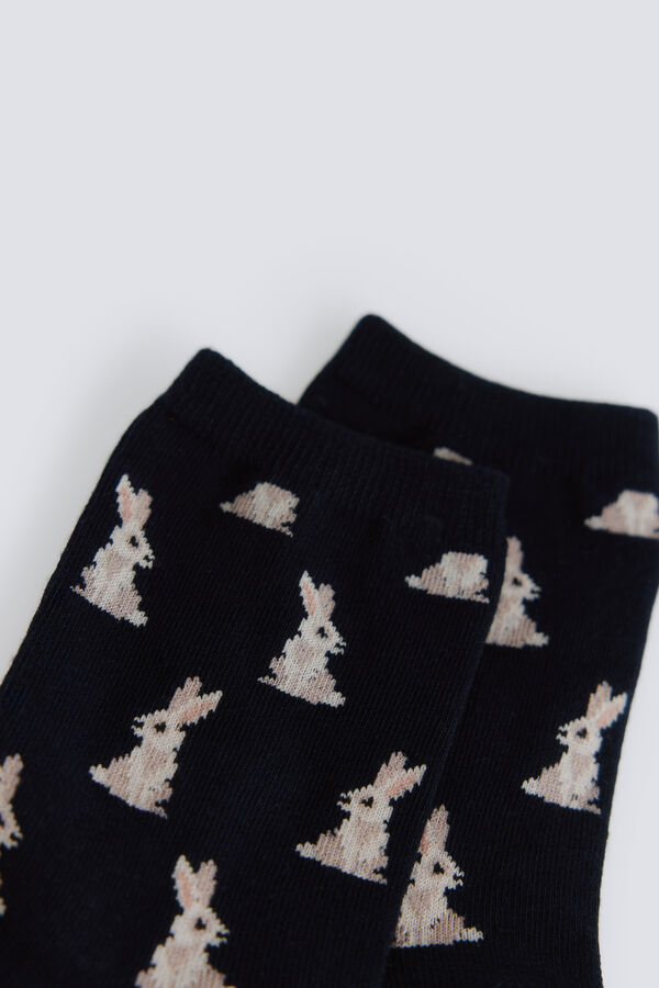 Springfield Meias compridas com estampado de coelhinhos azul