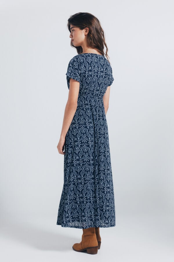 Springfield midi dress with border neckline blue
