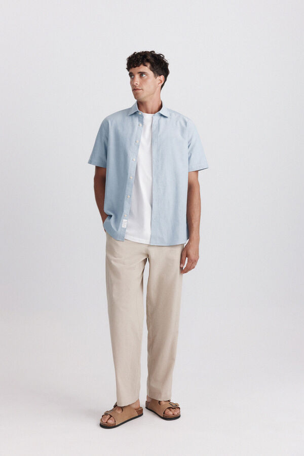 Springfield Chemise oxford &agrave; manches courtes bleu