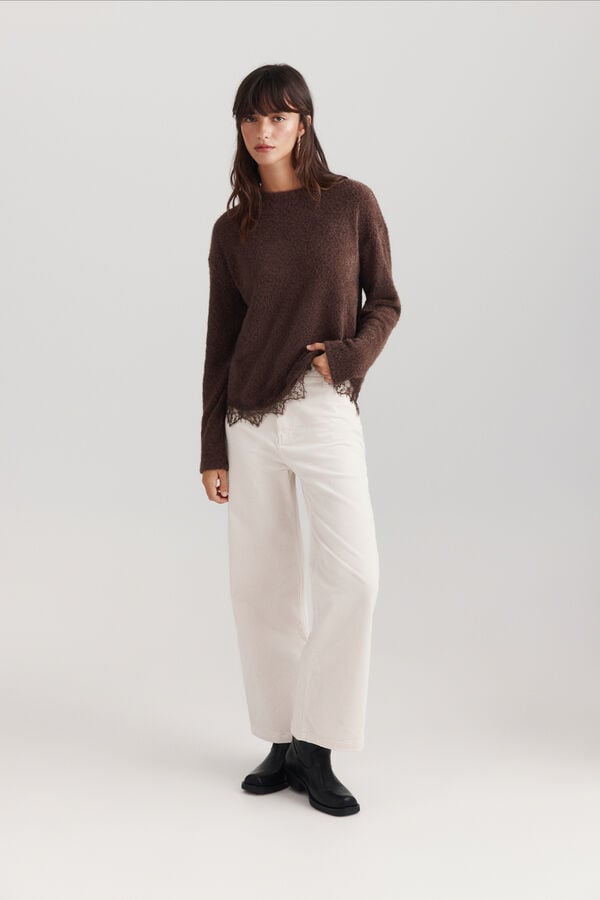Springfield Lace fine long sleeve jumper brown