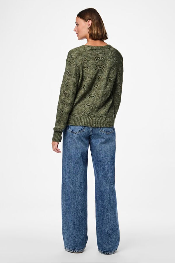 Pieces Openwork Buttoned Cardigan vert