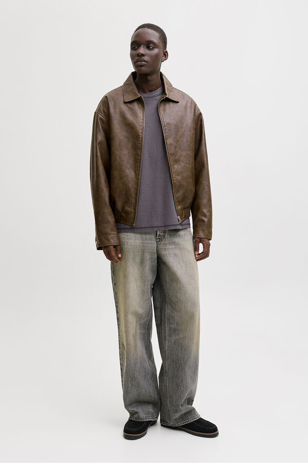 Jack & Jones Cazadora bomber polipiel marr&oacute;n