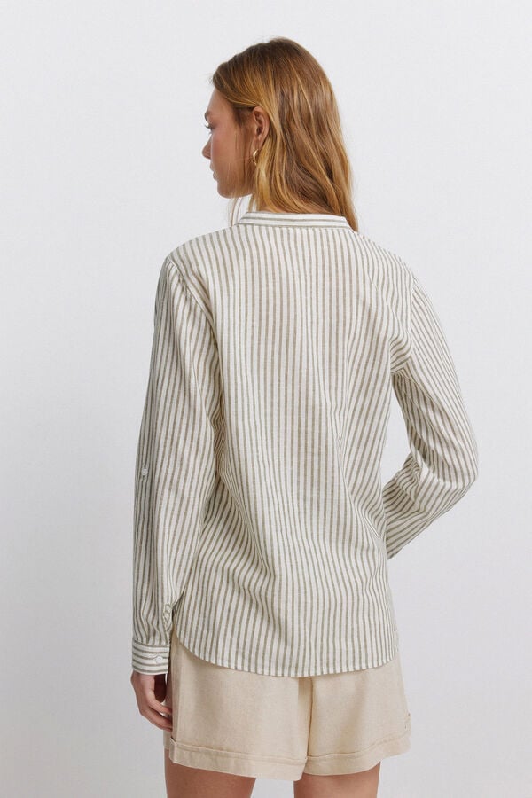 Springfield Linen-look mandarin collar shirt printed