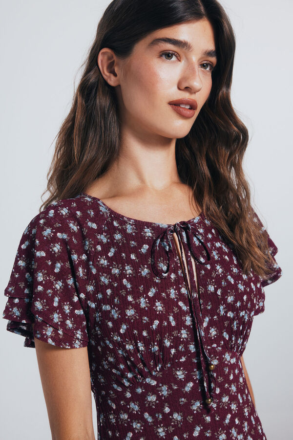 Springfield print ruffle sleeve midi red