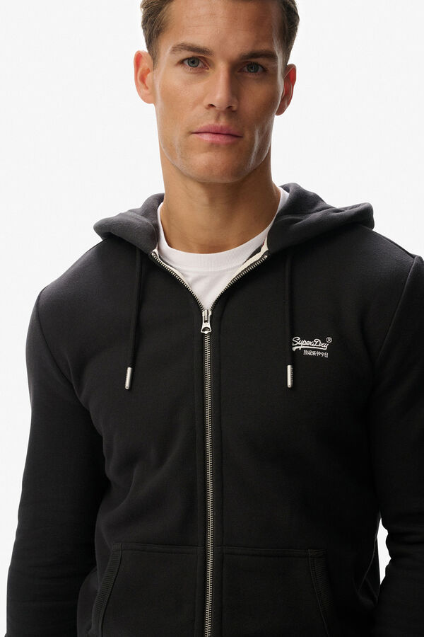 Superdry Basic logo hooded zip-up sweatshirt grey