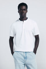 Springfield Slim fit mandarin collar piqué polo shirt white