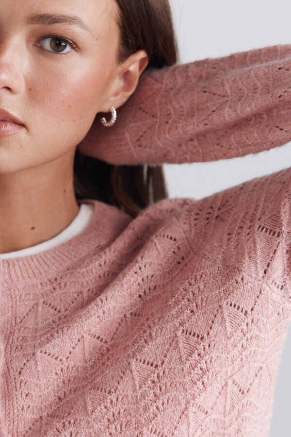 Springfield Openwork knit button jumper pink
