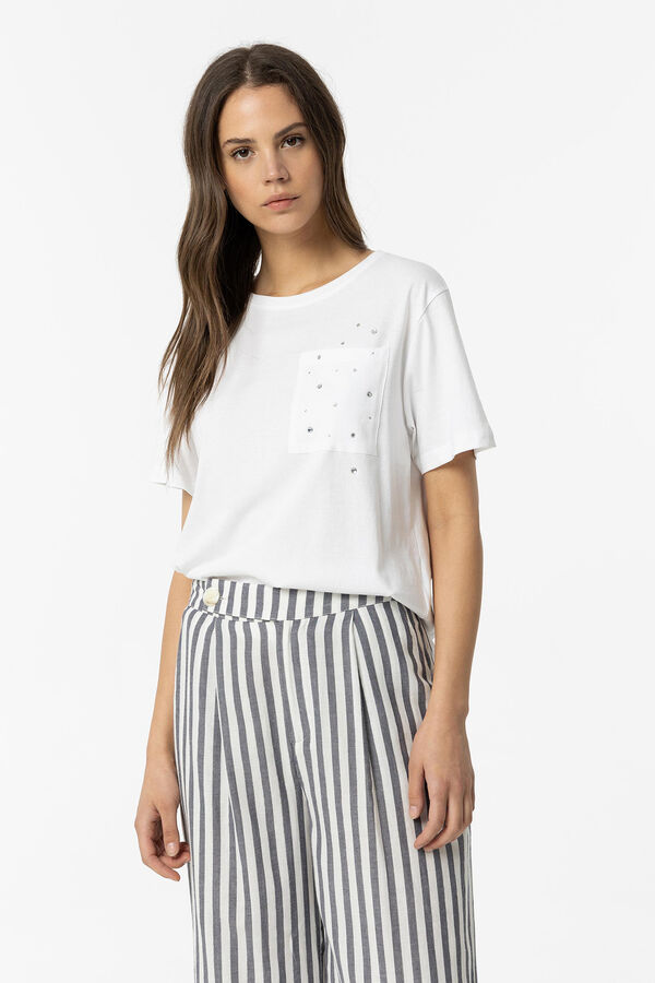 Springfield T-Shirt mit Tasche vorne und Aufnähern blanco