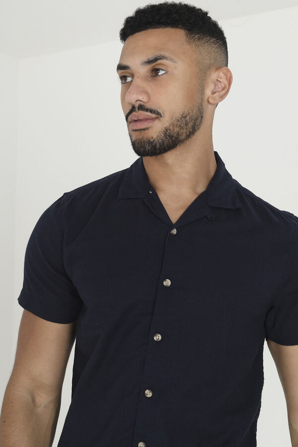 Springfield Button-up short-sleeved shirt tamno plava