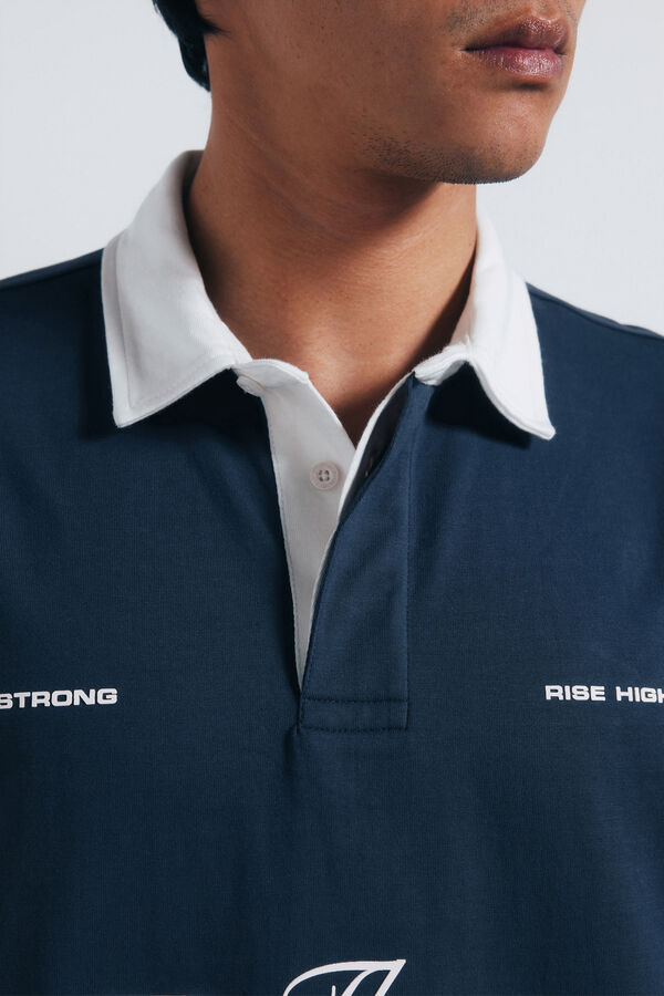 Springfield Rugby polo shirt with boxy fit texts blue