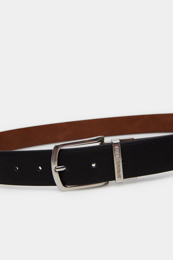 Springfield Reversible micro-perforated faux leather belt black