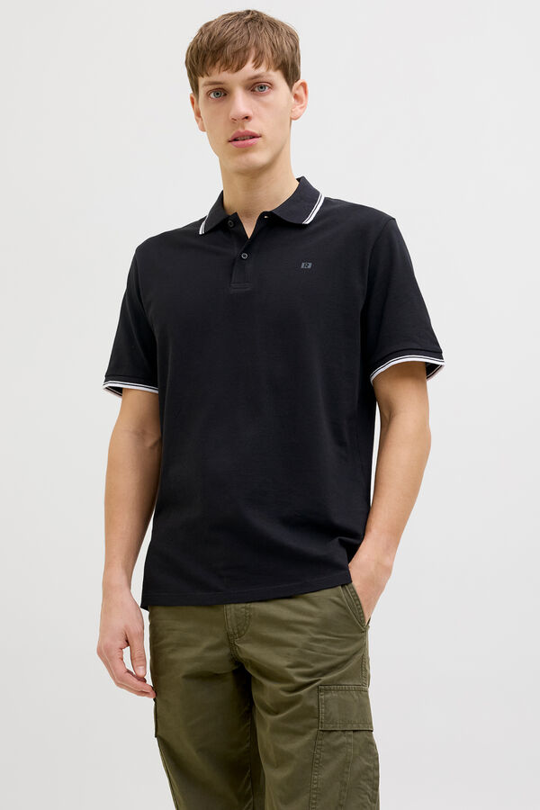JJ REBEL Piqu&eacute; knit regular fit polo shirt noir