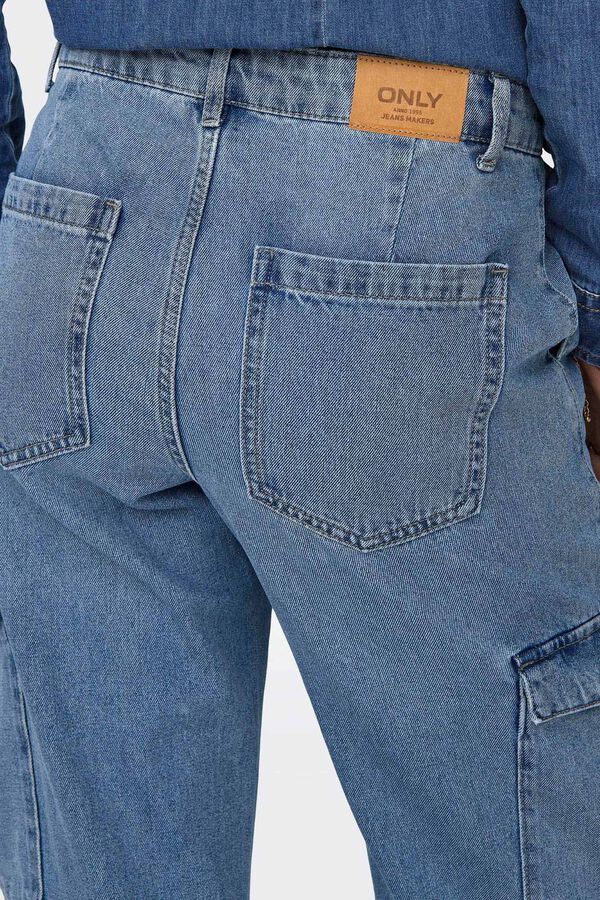 Springfield High-rise cargo jeans svetloplava