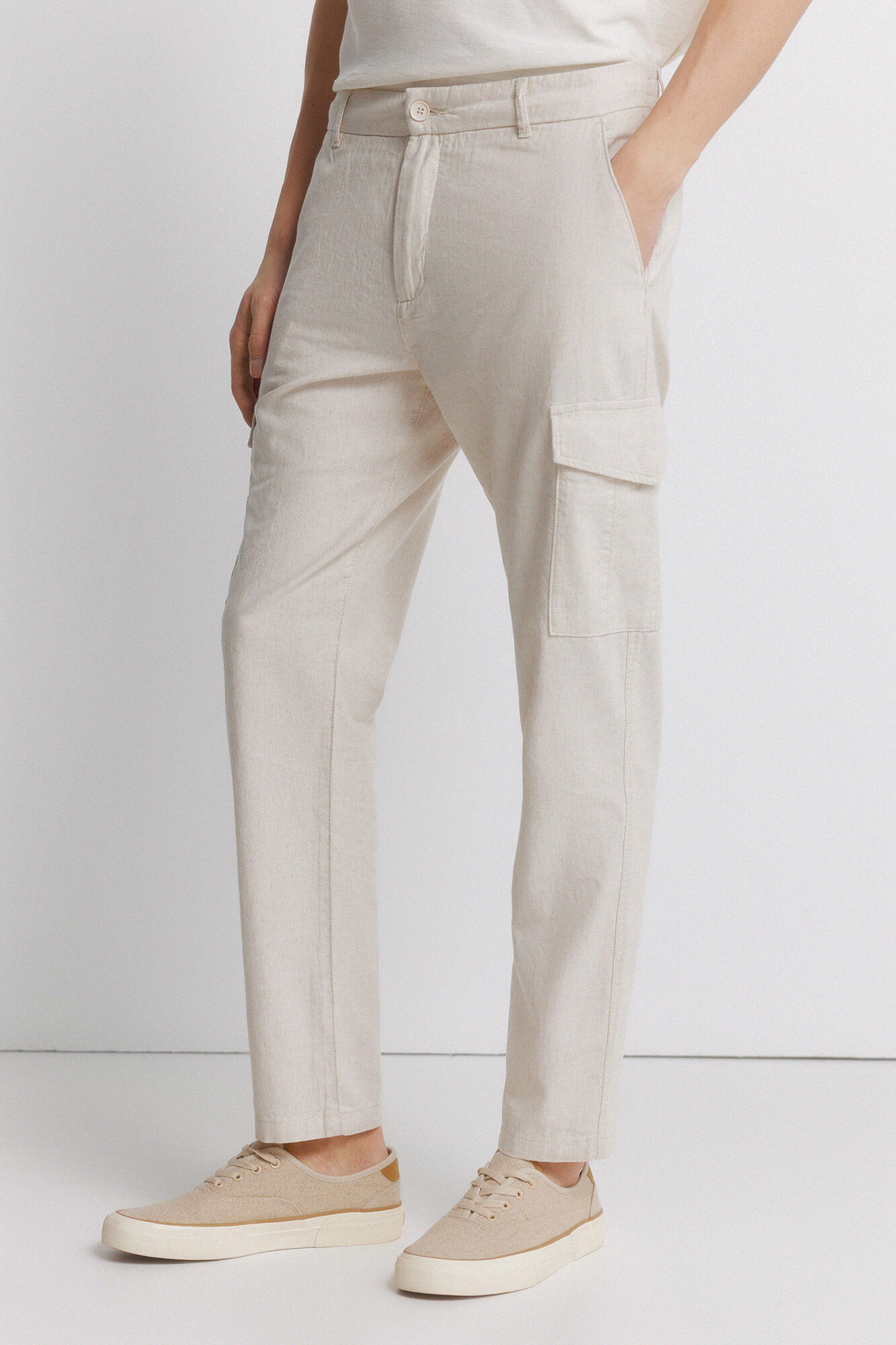 Springfield Linen cargo slim fit trousers