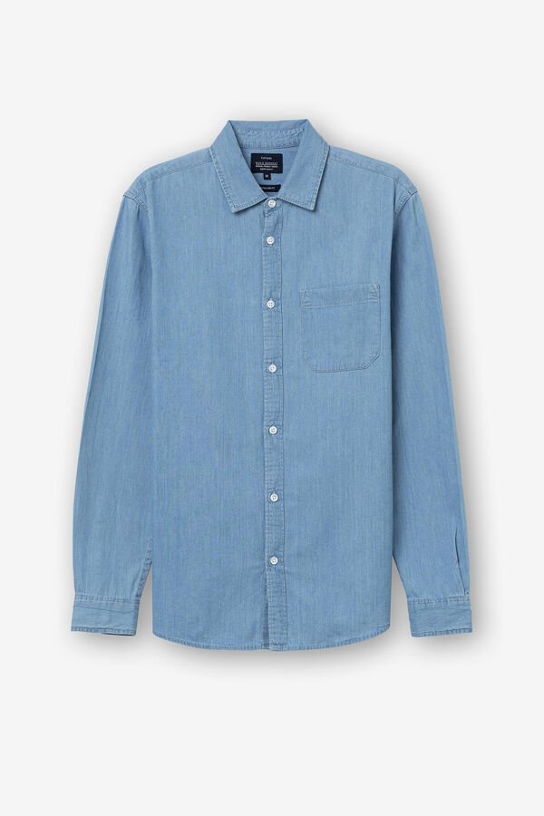 Springfield Camisa Denim Regular Fit con Bolsillo azul indigo