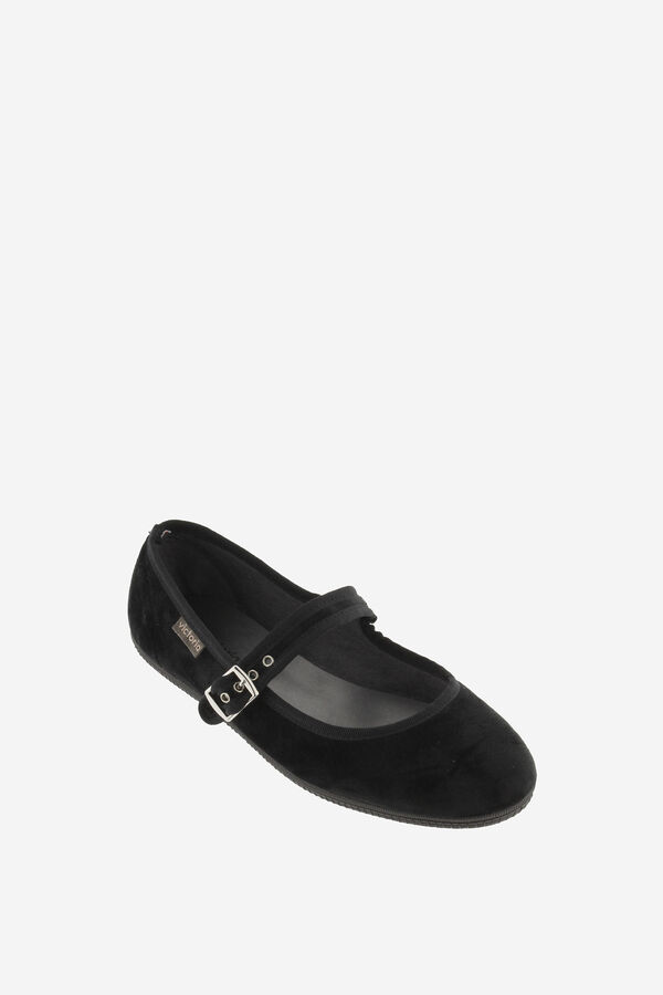 Springfield  velvet ballerinas with matching trim and side buckle fastening black