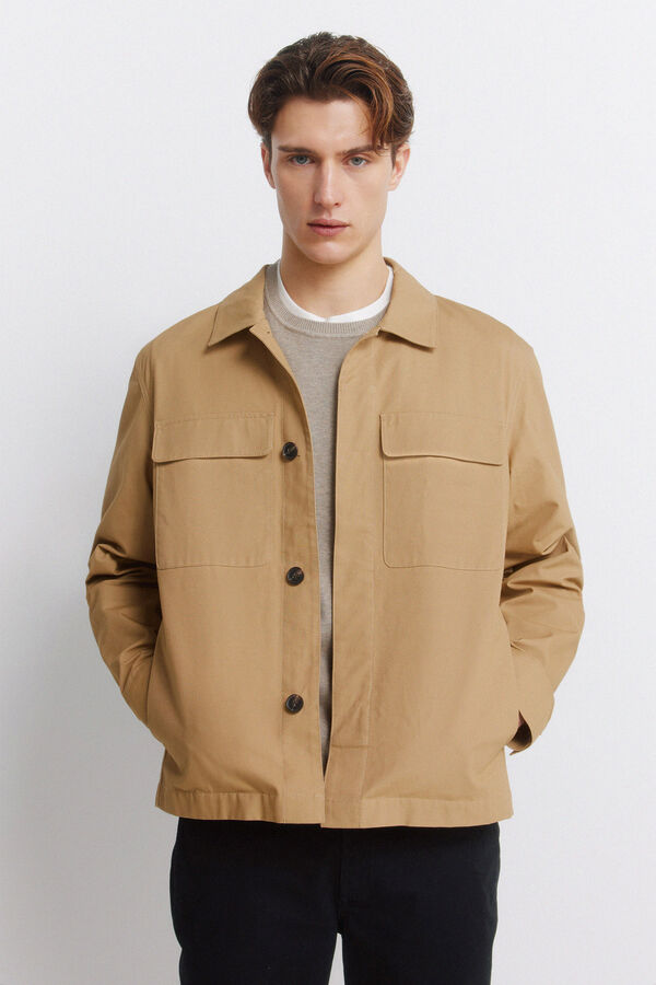 Springfield Cotton zip fastening overshirt brown