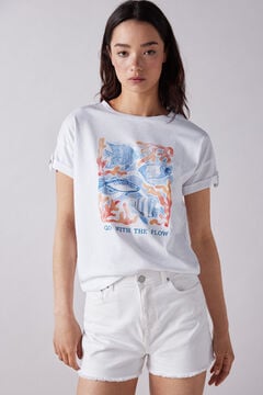 Springfield Majica s podvrnutim rukavima, grafičkim printom i gumbom bijela