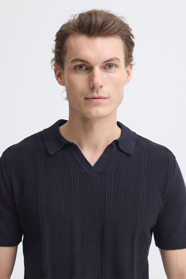 Blend Polo de punto con cuello pico azul