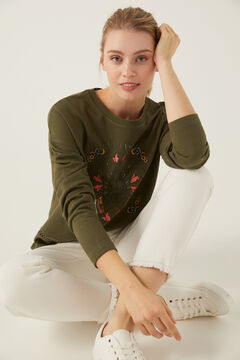 Springfield Sweatshirt &bdquo;Namast&eacute;&ldquo; Crochet-Detail gr&uuml;n