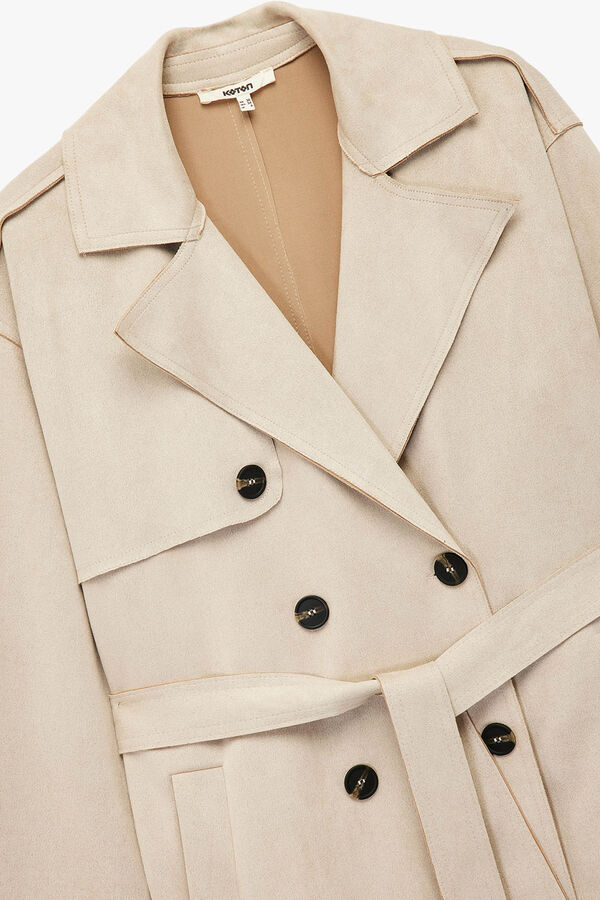 Koton Gabardina con botones y cinturón con detalle de bolsillo gris