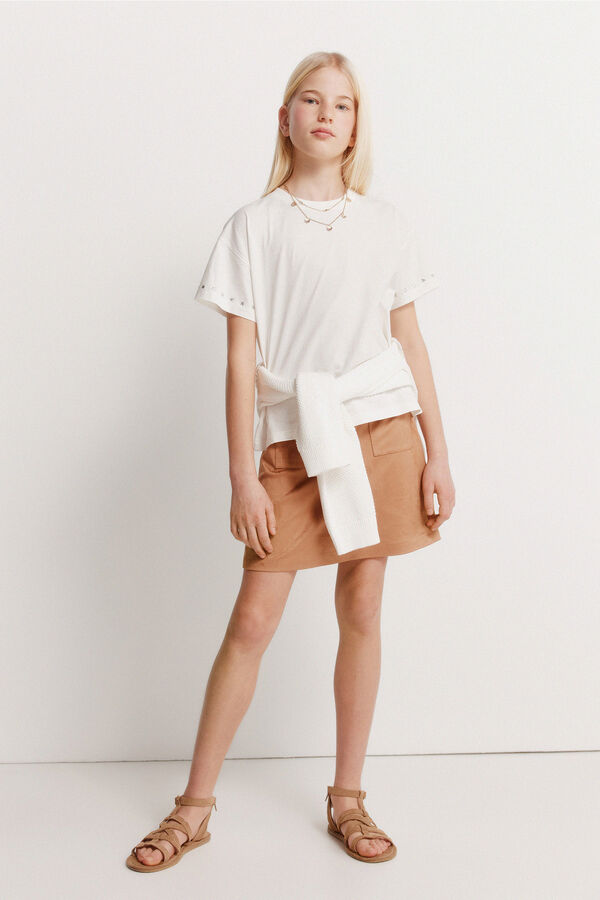 Springfield Kids Majica sa kratkim rukavima sa nitnama za devojčice Bež