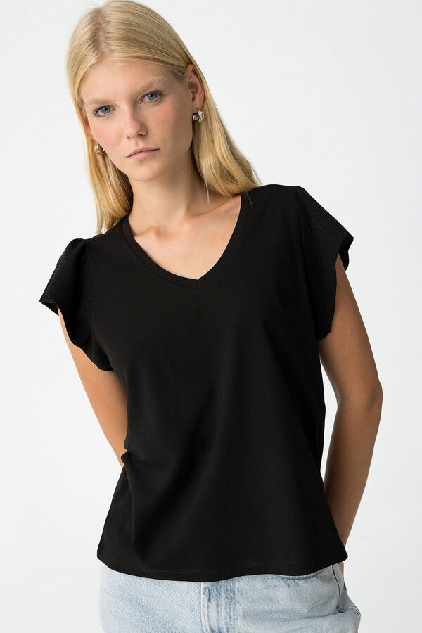 Tiffosi Camiseta con Volantes Texturizados negro